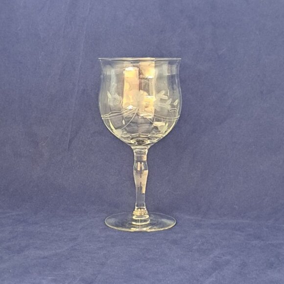 Vintage Etched Floral Clear Glass Goblet - Picture 1 of 10